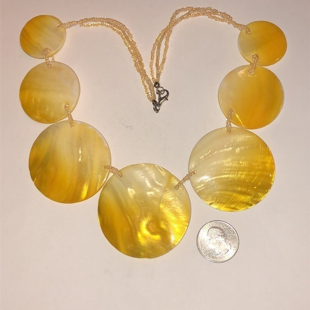 Yellow Shell Beaded Boho Runway Statement Necklace - image 3
